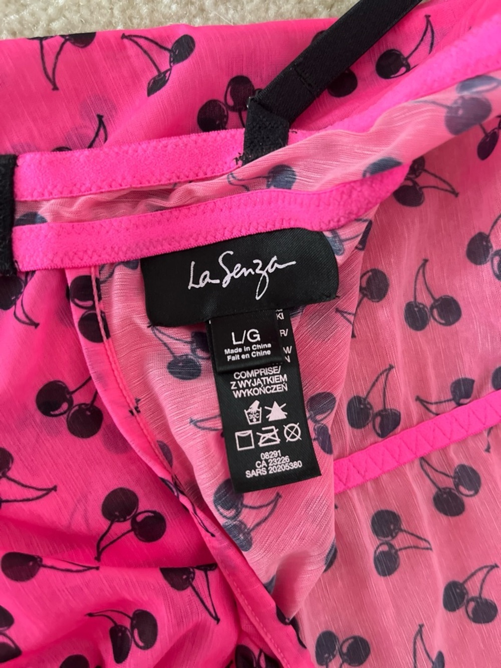 Vintage Y2K/2000s Coquette La Senza Hot Pink Cherry-Print Babydoll Chemise/Slip - Picture 12 of 12
